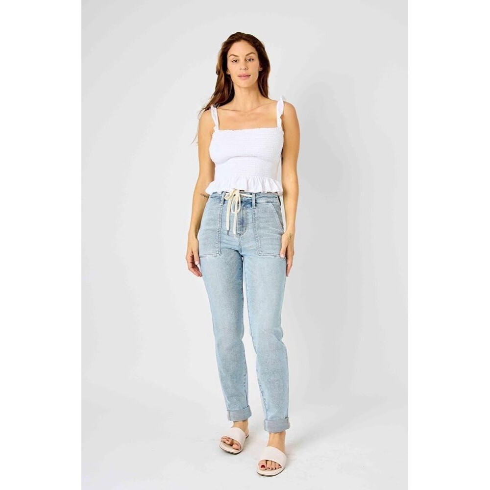 Judy Blue Light Wash High Waist Drawstring Jogger Denim Jeans #88691 Women 13/31